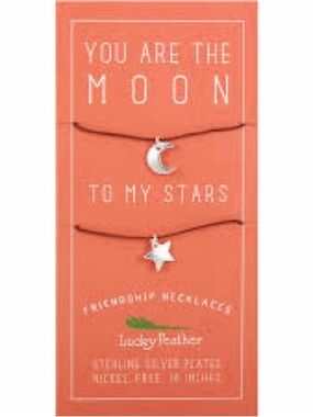 LuckyFeather Sterling Silver Plated Moon & Star Friendship Bracelet Set in Brown